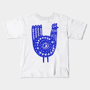 Folk Art Chicken Blue Kids T-Shirt